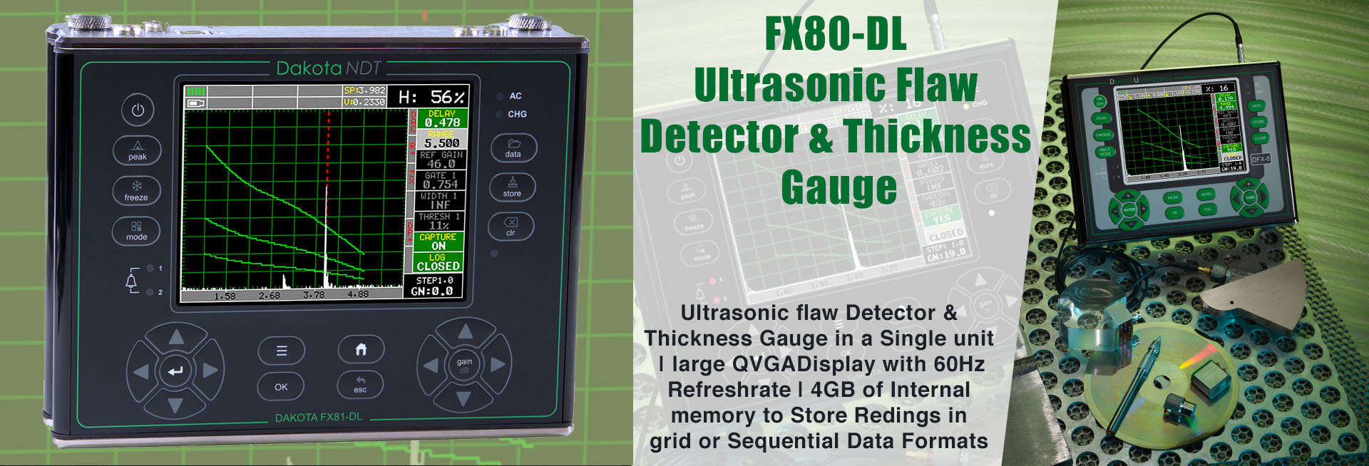 FX80-DL Ultrasonic Flaw Detector & Thickness Gauge 
